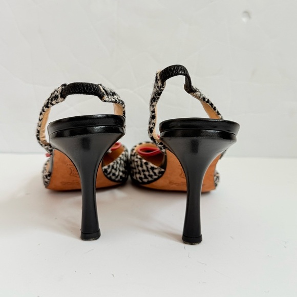 Jimmy Choo Vintage Black White Houndstooth Wool Red Dainty Ribbon Pumps EU 37 - Picture 5 of 7